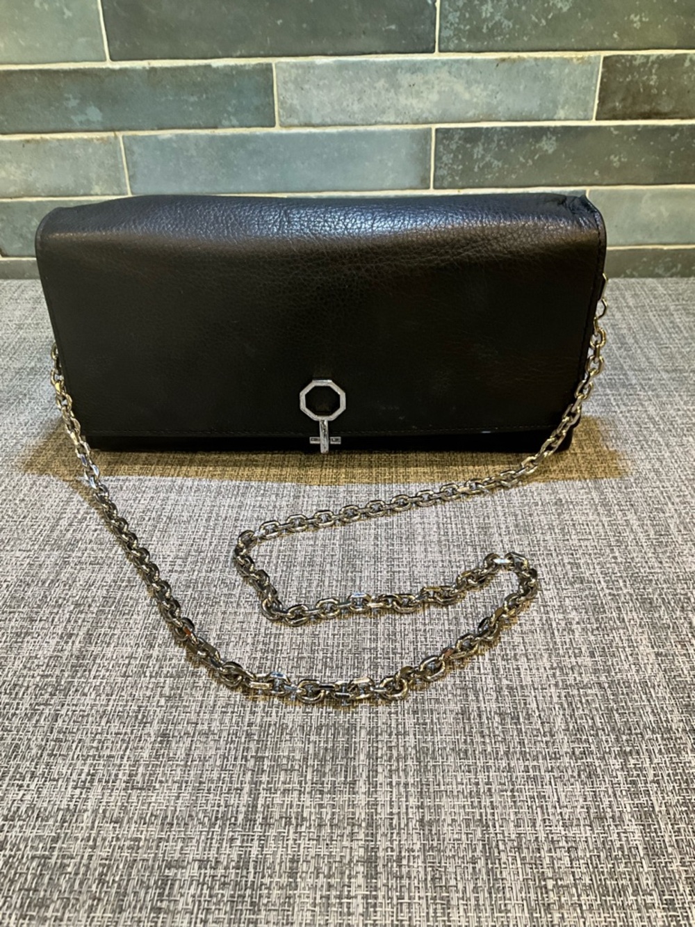 Louise et Cie Black Leather Chain-Shoulder Clutch